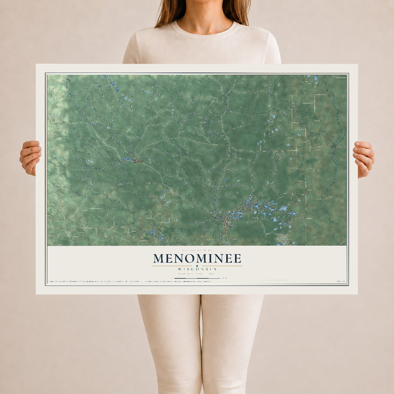 Map of Menominee, Wisconsin, 24 x 36 inch unframed archival matte print