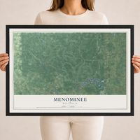 Map of Menominee, Wisconsin, 18 x 24 inch print in a black wood frame
