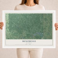 Map of Menominee, Wisconsin, 18 x 24 inch print in a white wood frame