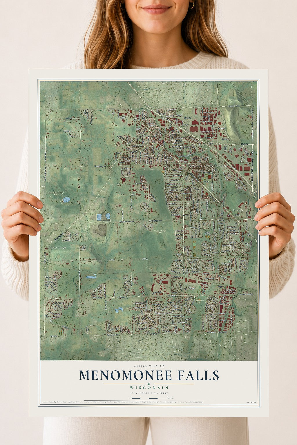 Map of Menomonee Falls, Wisconsin, 18 x 24 inch unframed archival matte print