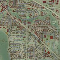 Close-up of the map of Menomonee Falls, Wisconsin print showing street and building detail