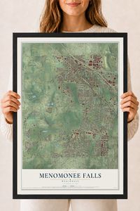 Map of Menomonee Falls, Wisconsin, 18 x 24 inch print in a black wood frame