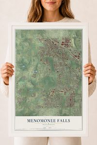 Map of Menomonee Falls, Wisconsin, 18 x 24 inch print in a white wood frame