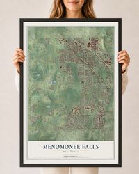 Map of Menomonee Falls, Wisconsin, 24 x 36 inch print in a black wood frame