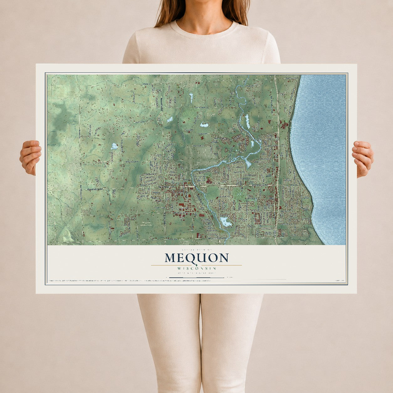 Map of Mequon, Wisconsin, 24 x 36 inch unframed archival matte print