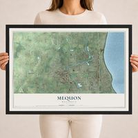 Map of Mequon, Wisconsin, 18 x 24 inch print in a black wood frame