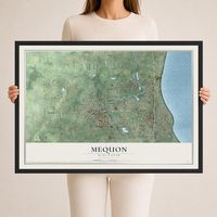 Map of Mequon, Wisconsin, 24 x 36 inch print in a black wood frame