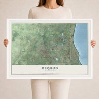 Map of Mequon, Wisconsin, 24 x 36 inch print in a white wood frame