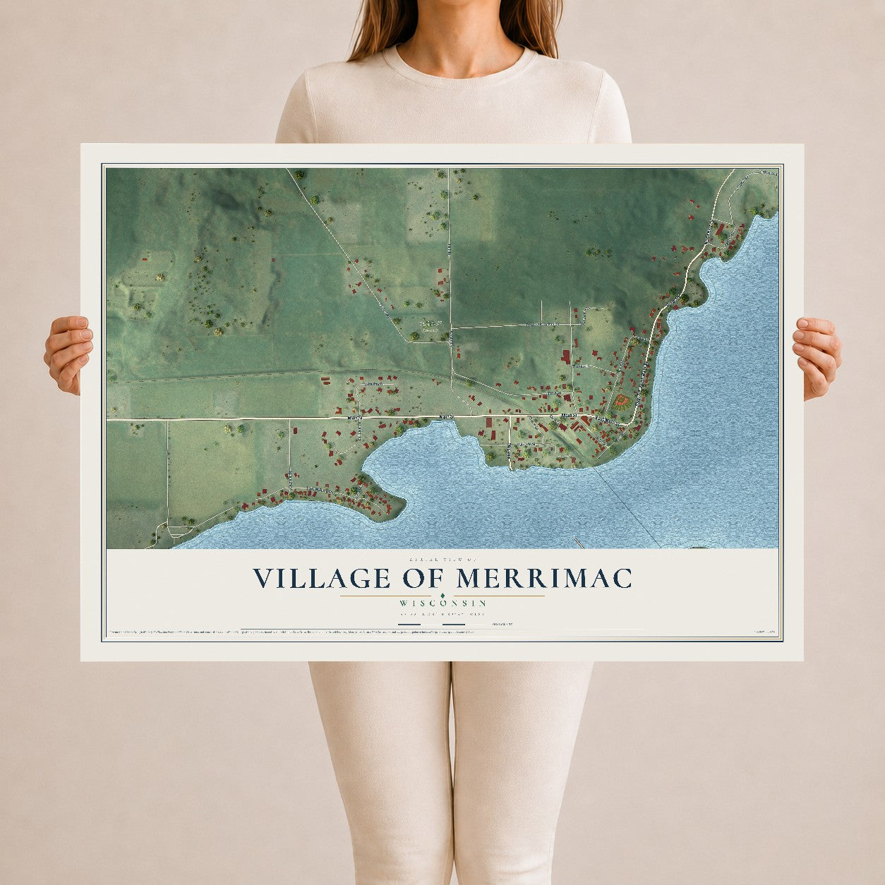 Map of Merrimac, Wisconsin, 24 x 36 inch unframed archival matte print