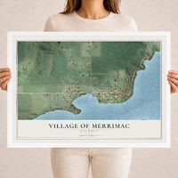 Map of Merrimac, Wisconsin, 18 x 24 inch print in a white wood frame