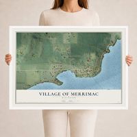 Map of Merrimac, Wisconsin, 24 x 36 inch print in a white wood frame
