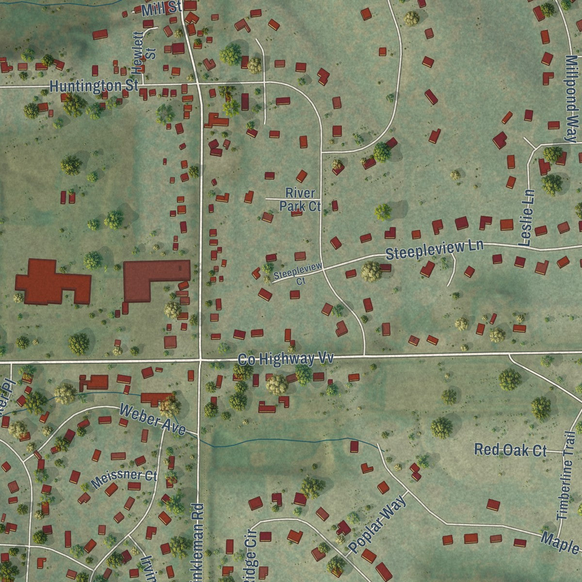 Close-up of the map of Merton, Wisconsin print showing street and building detail