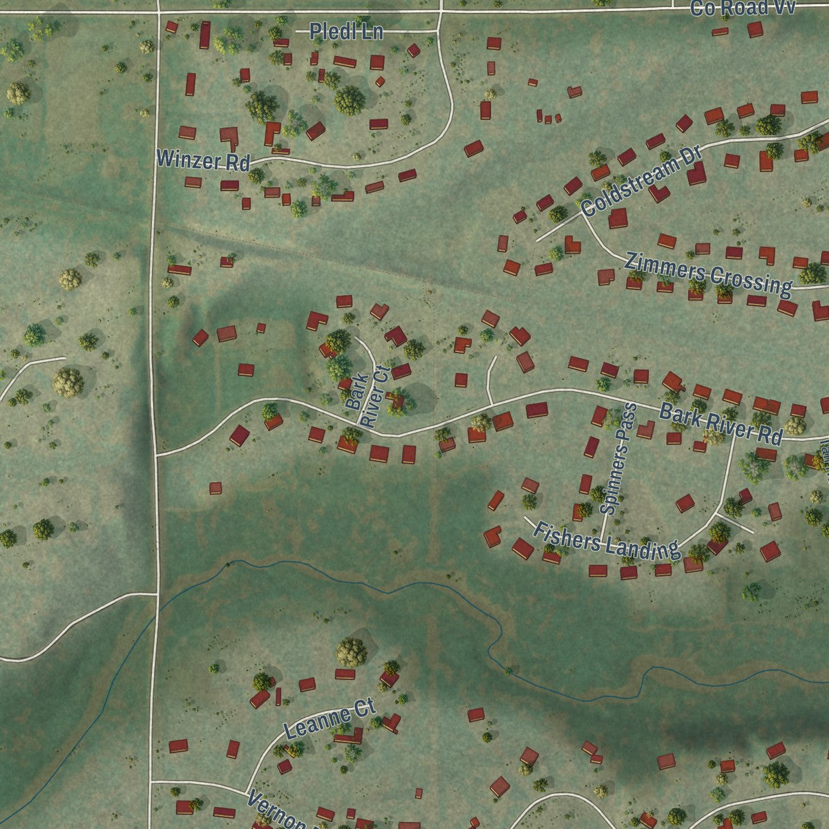 Second close-up of the map of Merton, Wisconsin print showing more streets and buildings