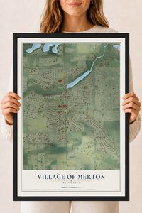 Map of Merton, Wisconsin, 18 x 24 inch print in a black wood frame