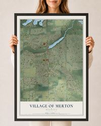 Map of Merton, Wisconsin, 24 x 36 inch print in a black wood frame