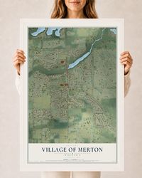Map of Merton, Wisconsin, 24 x 36 inch print in a white wood frame