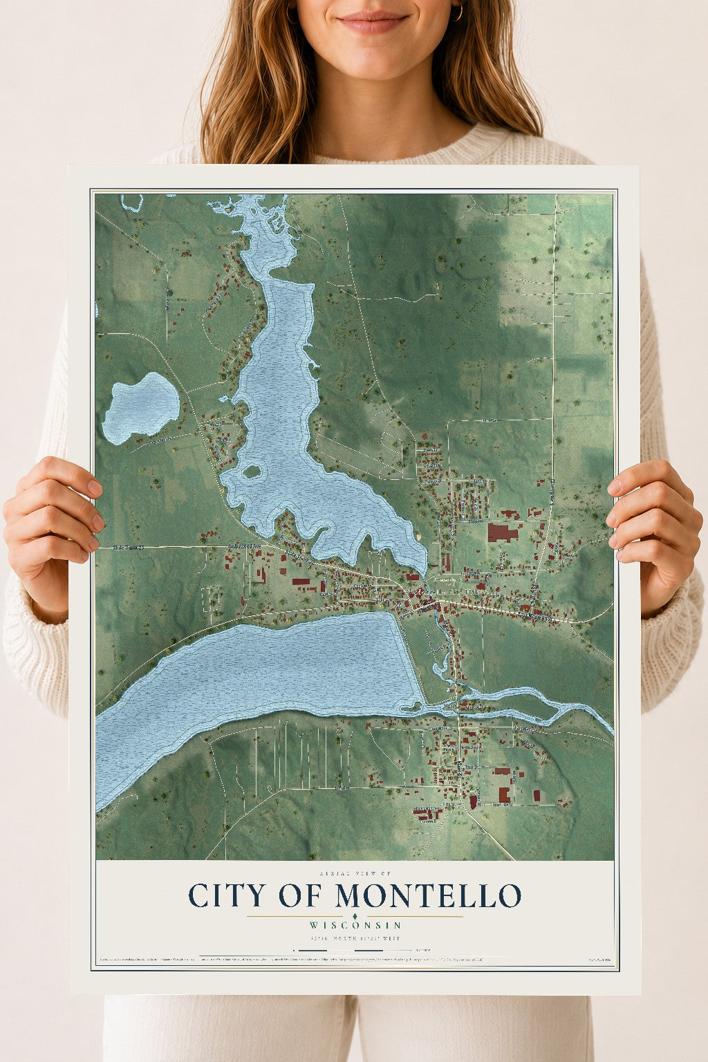 Map of Montello, Wisconsin, 18 x 24 inch unframed archival matte print
