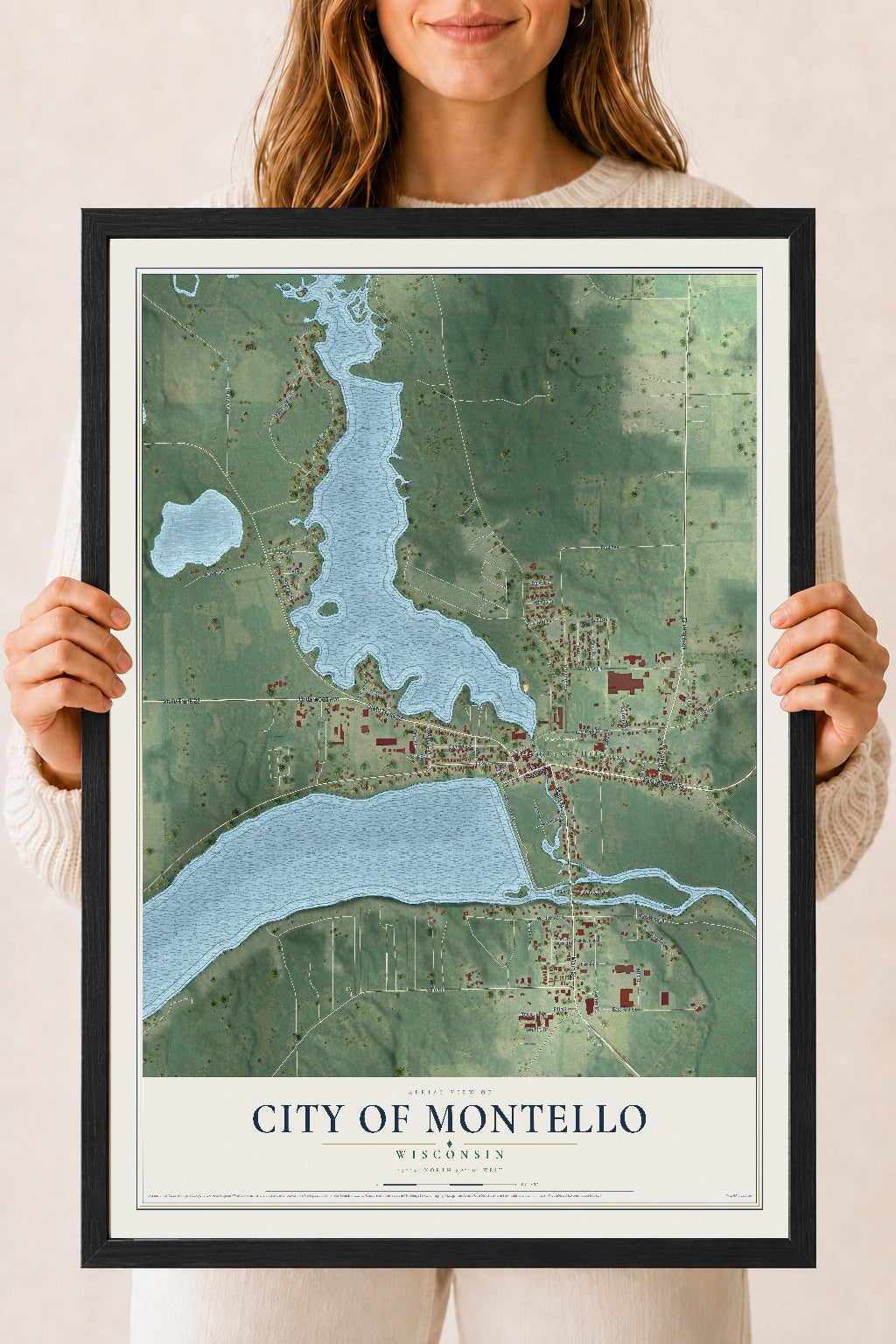 Map of Montello, Wisconsin, 18 x 24 inch print in a black wood frame