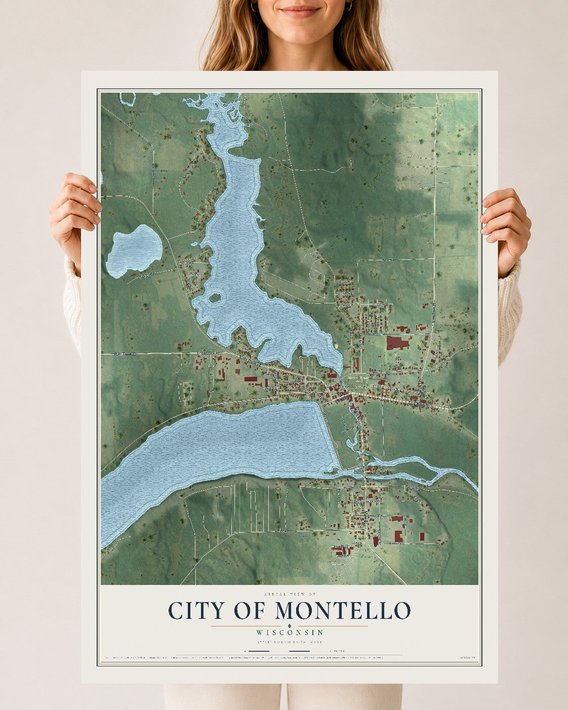 Map of Montello, Wisconsin, 24 x 36 inch unframed archival matte print