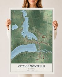 Map of Montello, Wisconsin, 24 x 36 inch unframed archival matte print