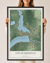 Map of Montello, Wisconsin, 24 x 36 inch print in a black wood frame