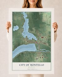 Map of Montello, Wisconsin, 24 x 36 inch print in a white wood frame