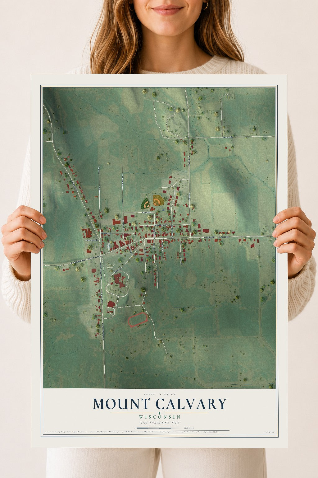 Map of Mount Calvary, Wisconsin, 18 x 24 inch unframed archival matte print
