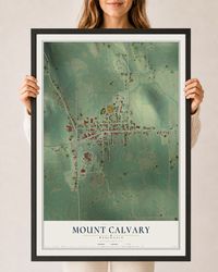 Map of Mount Calvary, Wisconsin, 24 x 36 inch print in a black wood frame