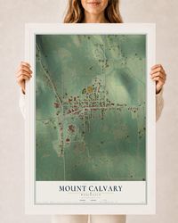 Map of Mount Calvary, Wisconsin, 24 x 36 inch print in a white wood frame
