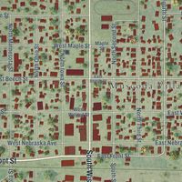 Close-up of the map of Muscoda, Wisconsin print showing street and building detail