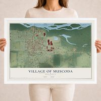 Map of Muscoda, Wisconsin, 18 x 24 inch print in a white wood frame