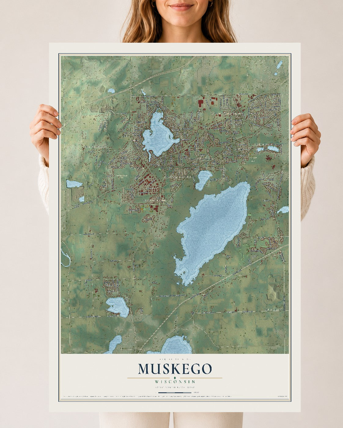 Map of Muskego, Wisconsin, 24 x 36 inch unframed archival matte print