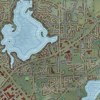 Close-up of the map of Muskego, Wisconsin print showing street and building detail