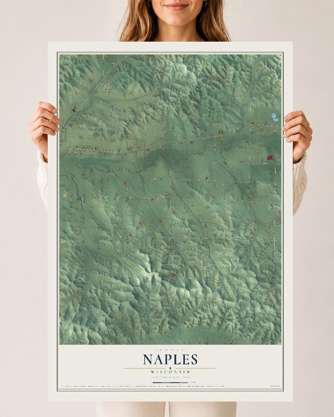 Map of Naples, Wisconsin, 24 x 36 inch unframed archival matte print
