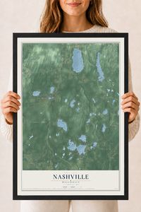 Map of Nashville, Wisconsin, 18 x 24 inch print in a black wood frame