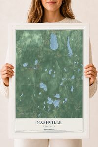 Map of Nashville, Wisconsin, 18 x 24 inch print in a white wood frame