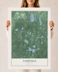 Map of Nashville, Wisconsin, 24 x 36 inch print in a white wood frame