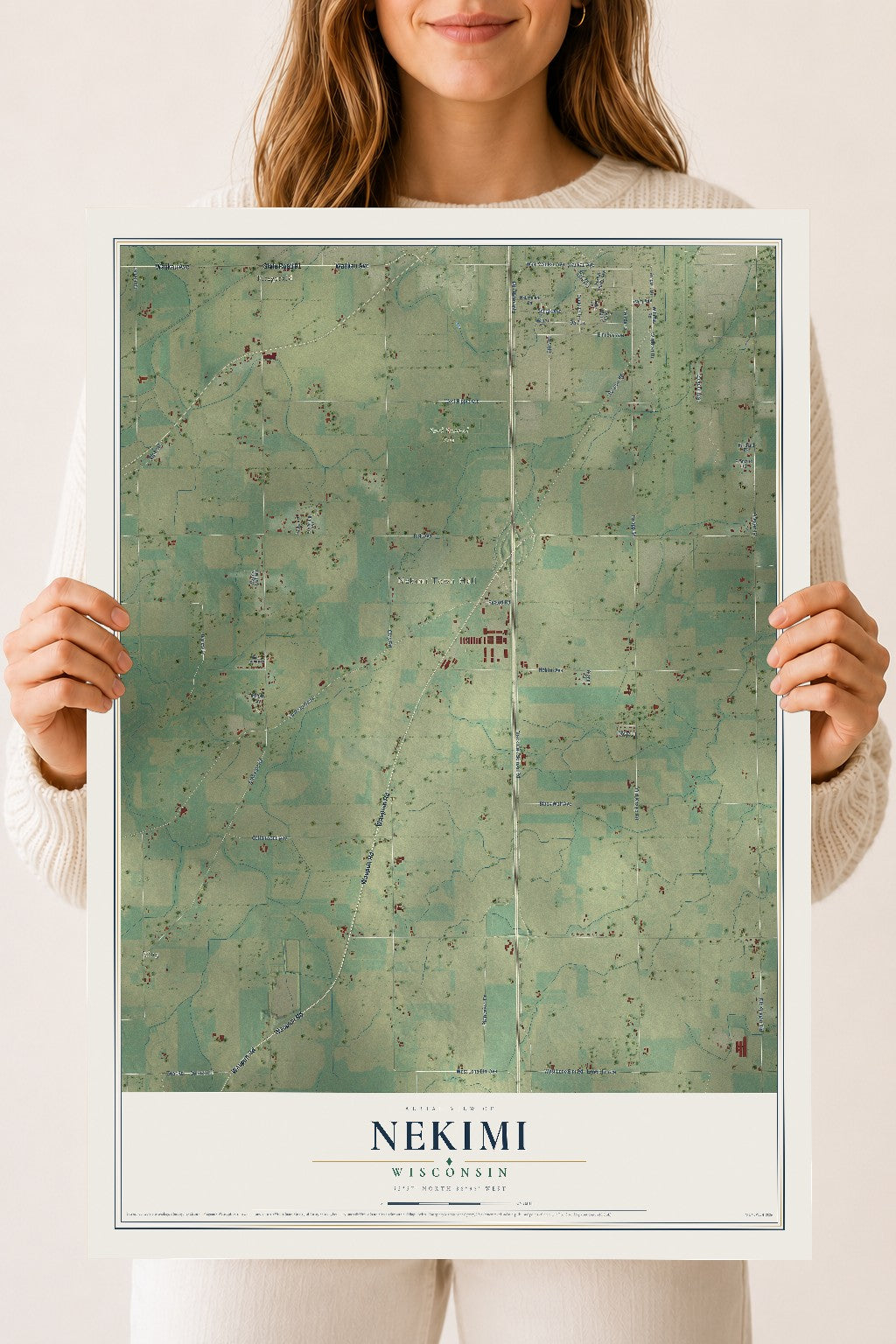 Map of Nekimi, Wisconsin, 18 x 24 inch unframed archival matte print