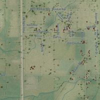Close-up of the map of Nekimi, Wisconsin print showing street and building detail