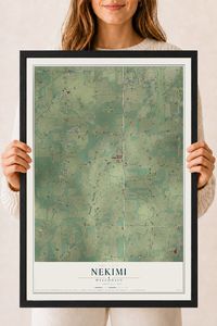 Map of Nekimi, Wisconsin, 18 x 24 inch print in a black wood frame
