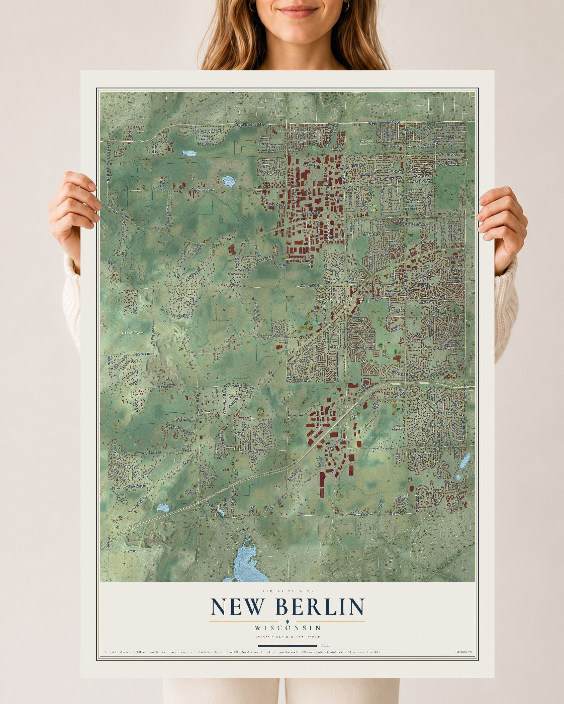 Map of New Berlin, Wisconsin, 24 x 36 inch unframed archival matte print