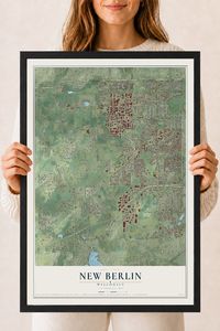 Map of New Berlin, Wisconsin, 18 x 24 inch print in a black wood frame