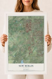 Map of New Berlin, Wisconsin, 18 x 24 inch print in a white wood frame