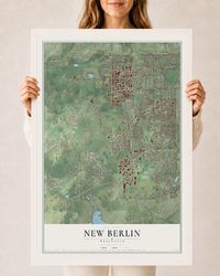 Map of New Berlin, Wisconsin, 24 x 36 inch print in a white wood frame