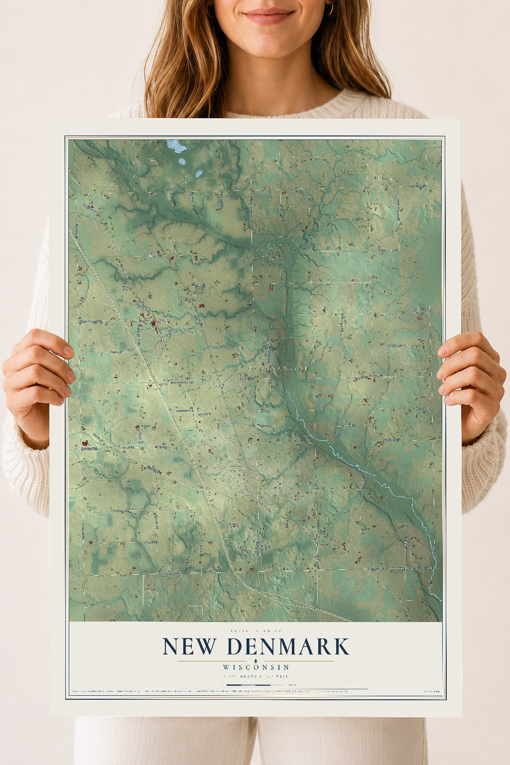 Map of New Denmark, Wisconsin, 18 x 24 inch unframed archival matte print