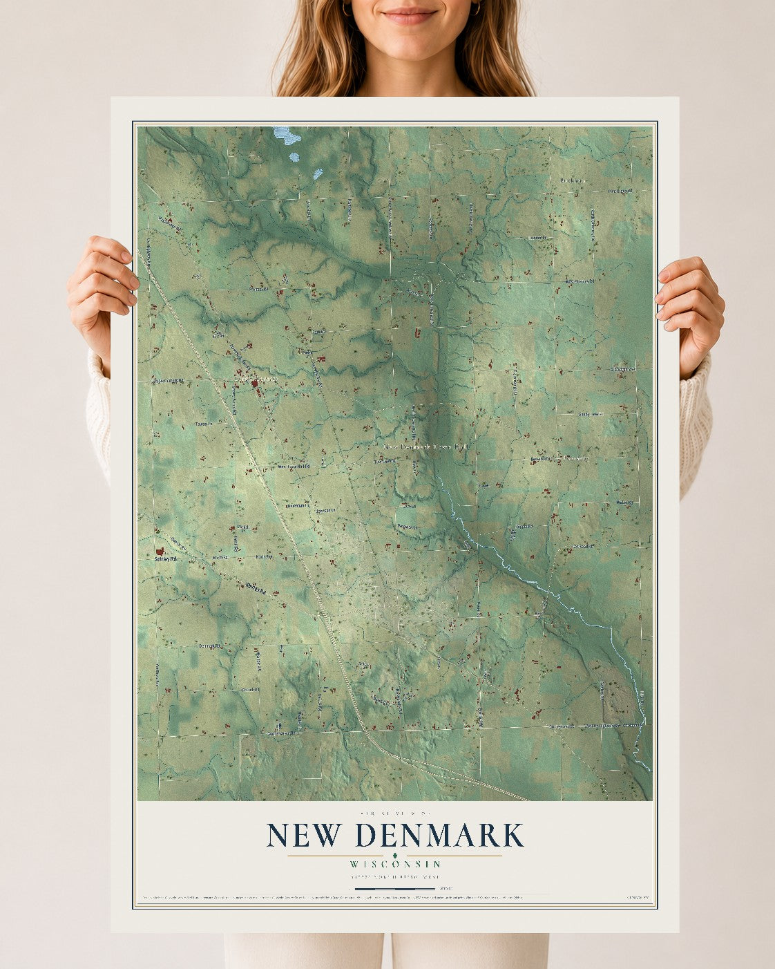 Map of New Denmark, Wisconsin, 24 x 36 inch unframed archival matte print