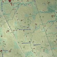 Second close-up of the map of New Denmark, Wisconsin print showing more streets and buildings