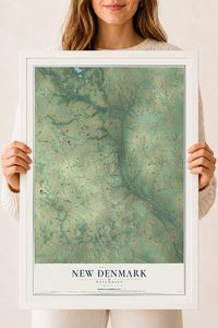 Map of New Denmark, Wisconsin, 18 x 24 inch print in a white wood frame