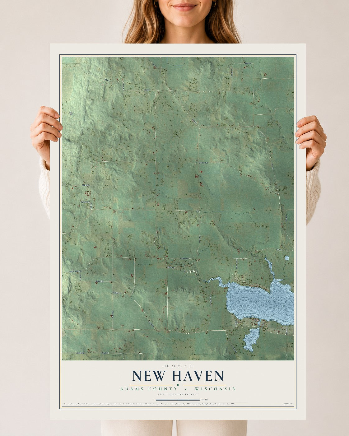 Map of New Haven, Adams County, Wisconsin, 24 x 36 inch unframed archival matte print