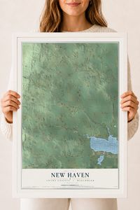 Map of New Haven, Adams County, Wisconsin, 18 x 24 inch print in a white wood frame